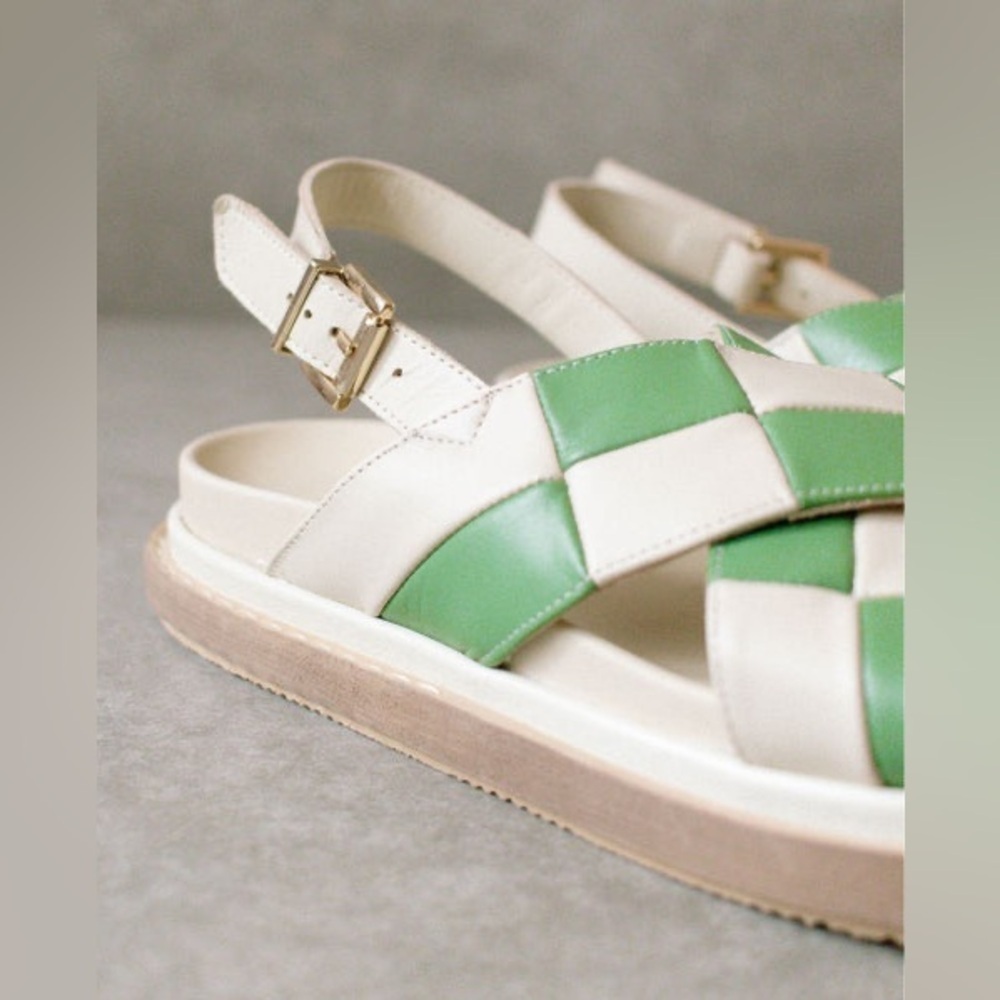 Alohas Marshmallow Scacchi Sandals Platform Leather Checkered Green Size 41 EUC - Picture 3 of 11